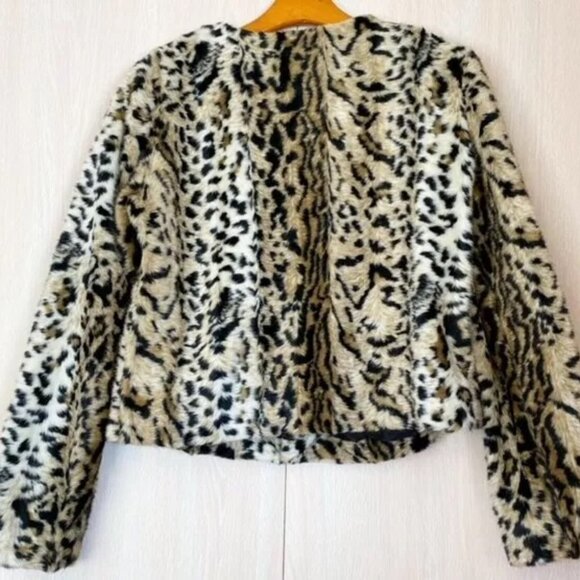 Leopard Cheetah Animal Print Faux Fur Jacket Coat Size XS - Picture 4 of 5
